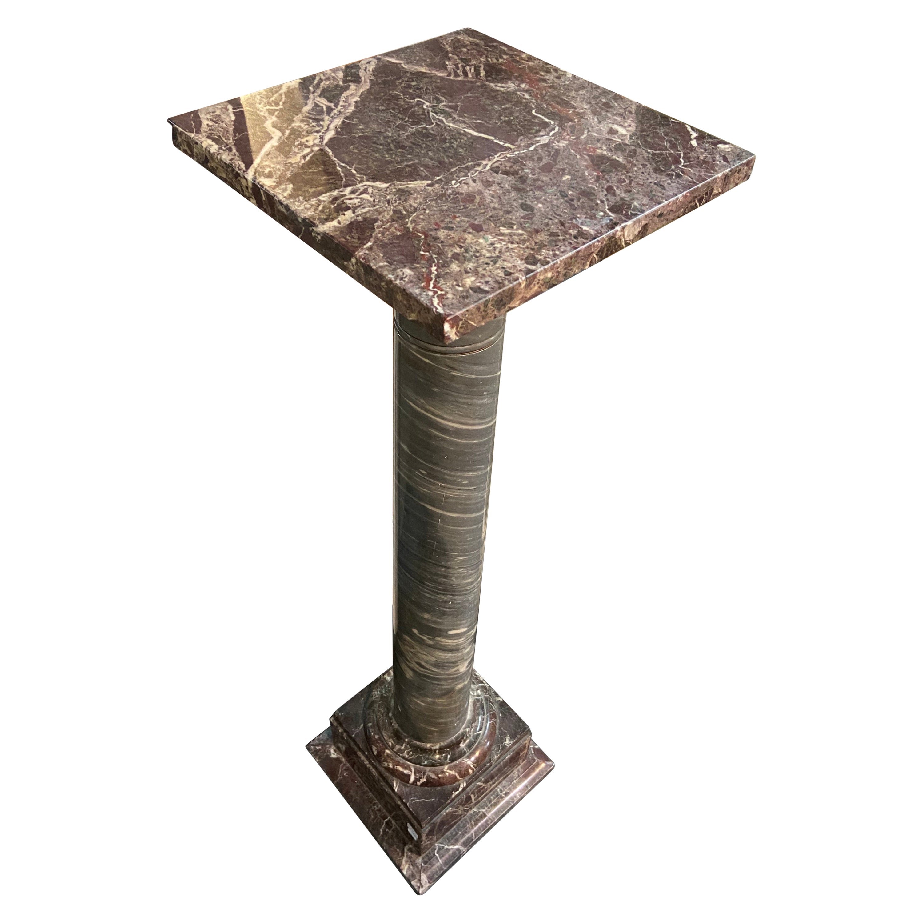19th Century French Hand Carved Red Grey Marble Pedestal Column Napoleon III