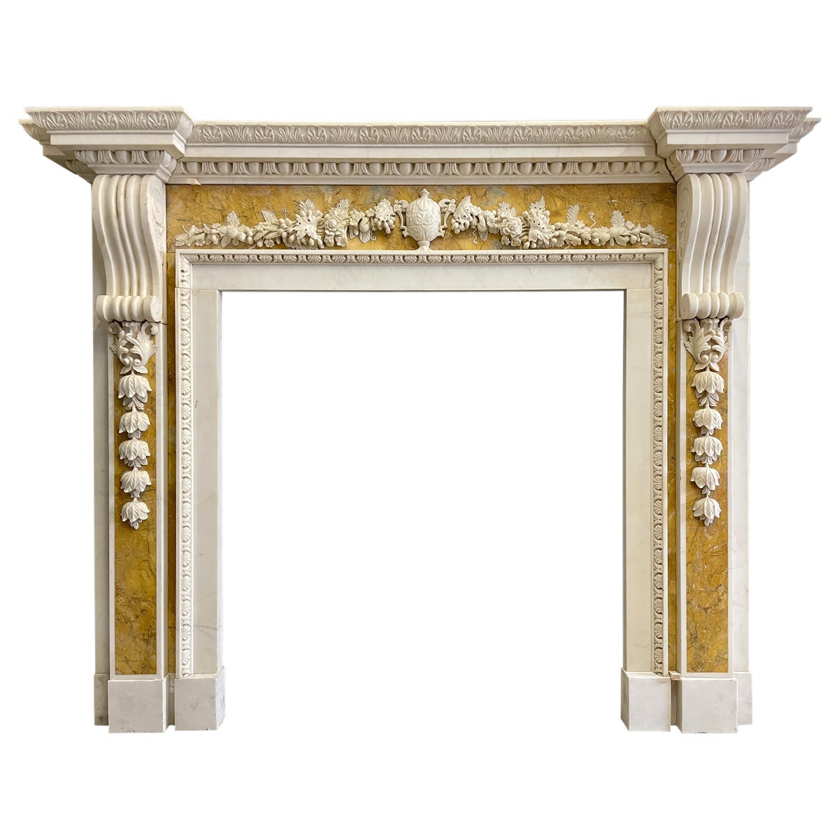 A Georgian Style White and Siena Marble Fireplace Mantel For Sale