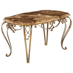 Pier Luigi Colli Hammered Gilded Iron Coffee Table with Shaped Agate Top