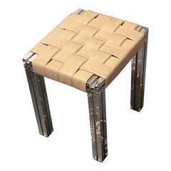 Mirror Polished Aluminium Stool with Beige Vegan Apple Leather Seating