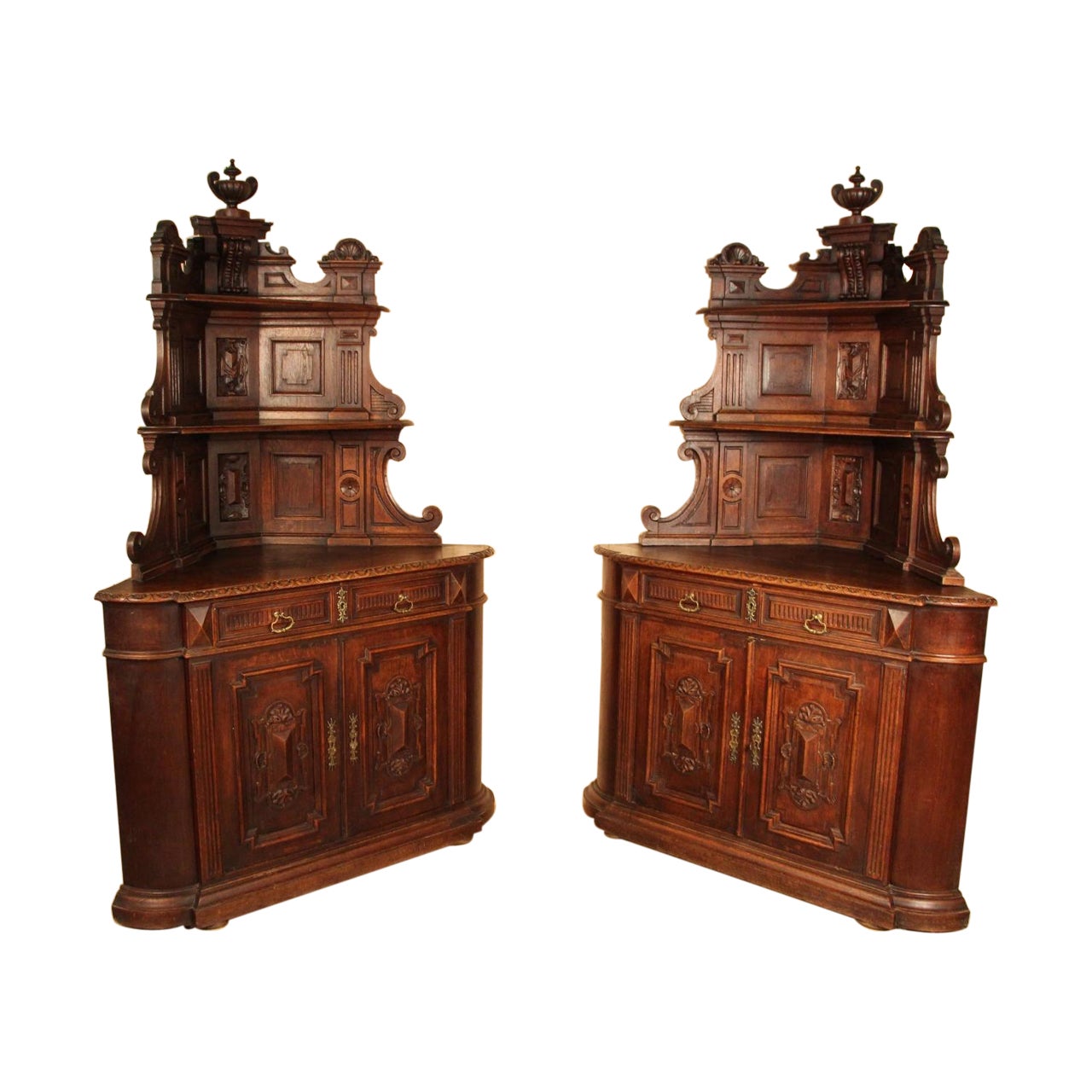 Large Pair of 19th Century Castle Corners For Sale