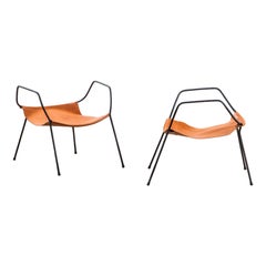 20th Century Tito Agnoli 'Attr.' Pair of Settees in Metal and Leather '60s