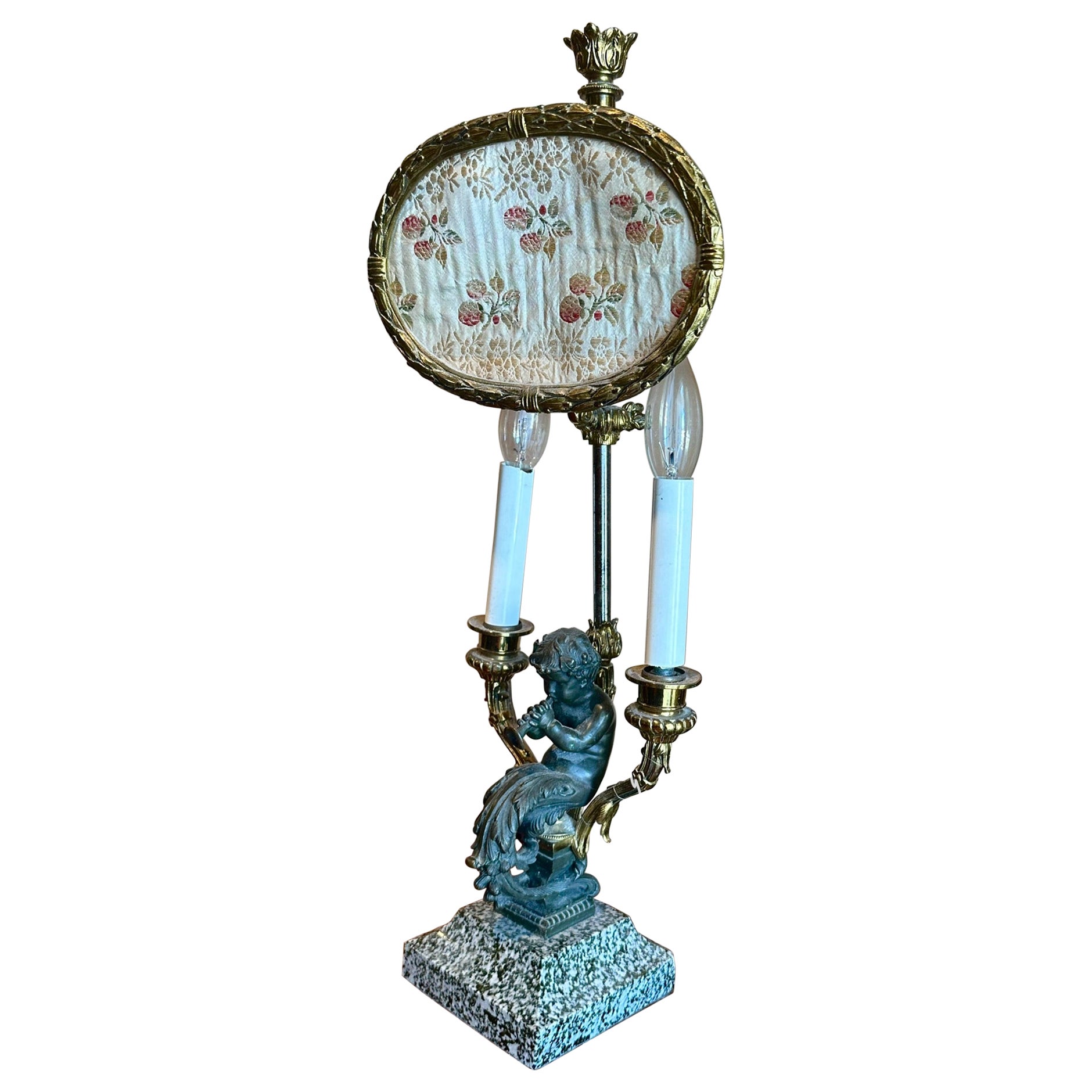 19th C. Louis XV Style Bronze Two Light Table Lamp with Adjustable “Pare-feu" For Sale