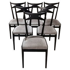 Ico Parisi Style Set 6 Chairs Ebonized Wood and Original Velvet Seat