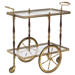 Italian 1950's Walnut, Brass and Glass Bar Cart