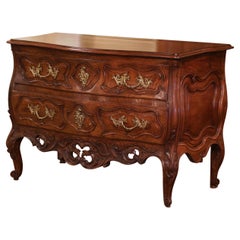 18th Century French Louis XV Carved Walnut Bombe Two-Drawer Commode from Nimes
