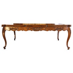Antique Early-Mid 20th Century French Provincial Parquet Top Draw Leaf Dining Table