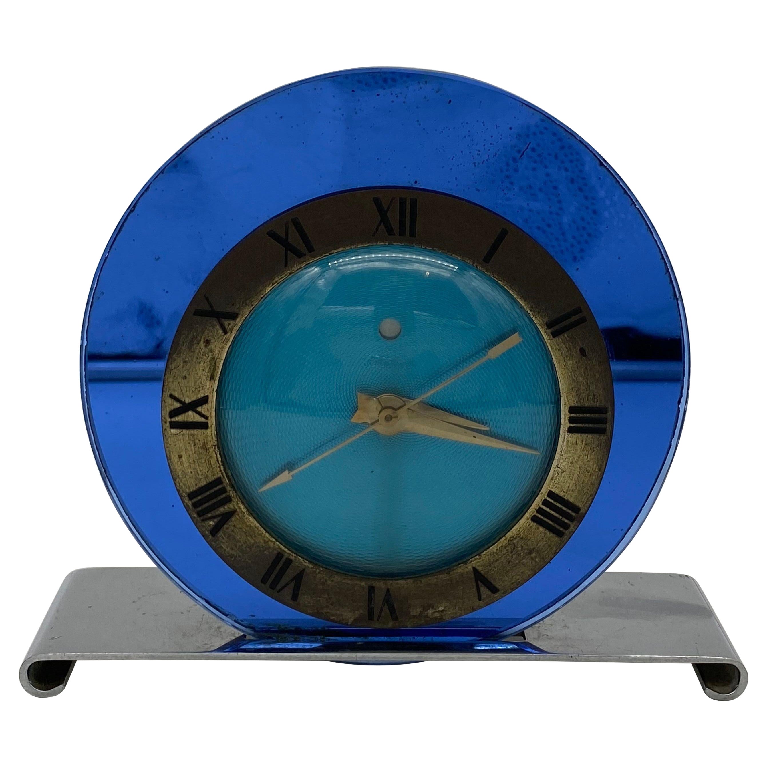 1935 Telechron Art Deco Electric Clock with Blue Glass