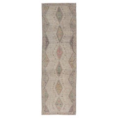 Modern Hand-Knotted Runner with Sub-Geometric Diamond Design in Wool