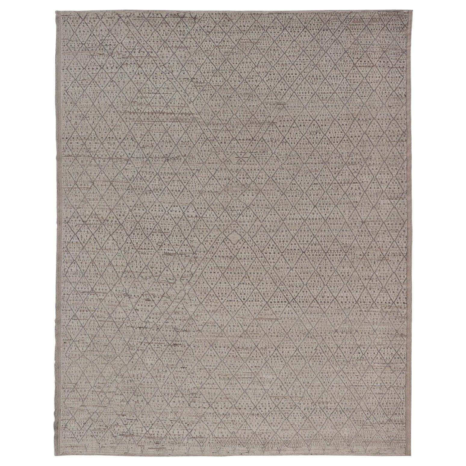 Modern Moroccan Type Rug in Wool with All-Over Diamond Design in Earthy Tones