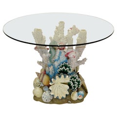 American Nautical Hand Painted Plaster Sculptural Coral & Fish Coffee Table