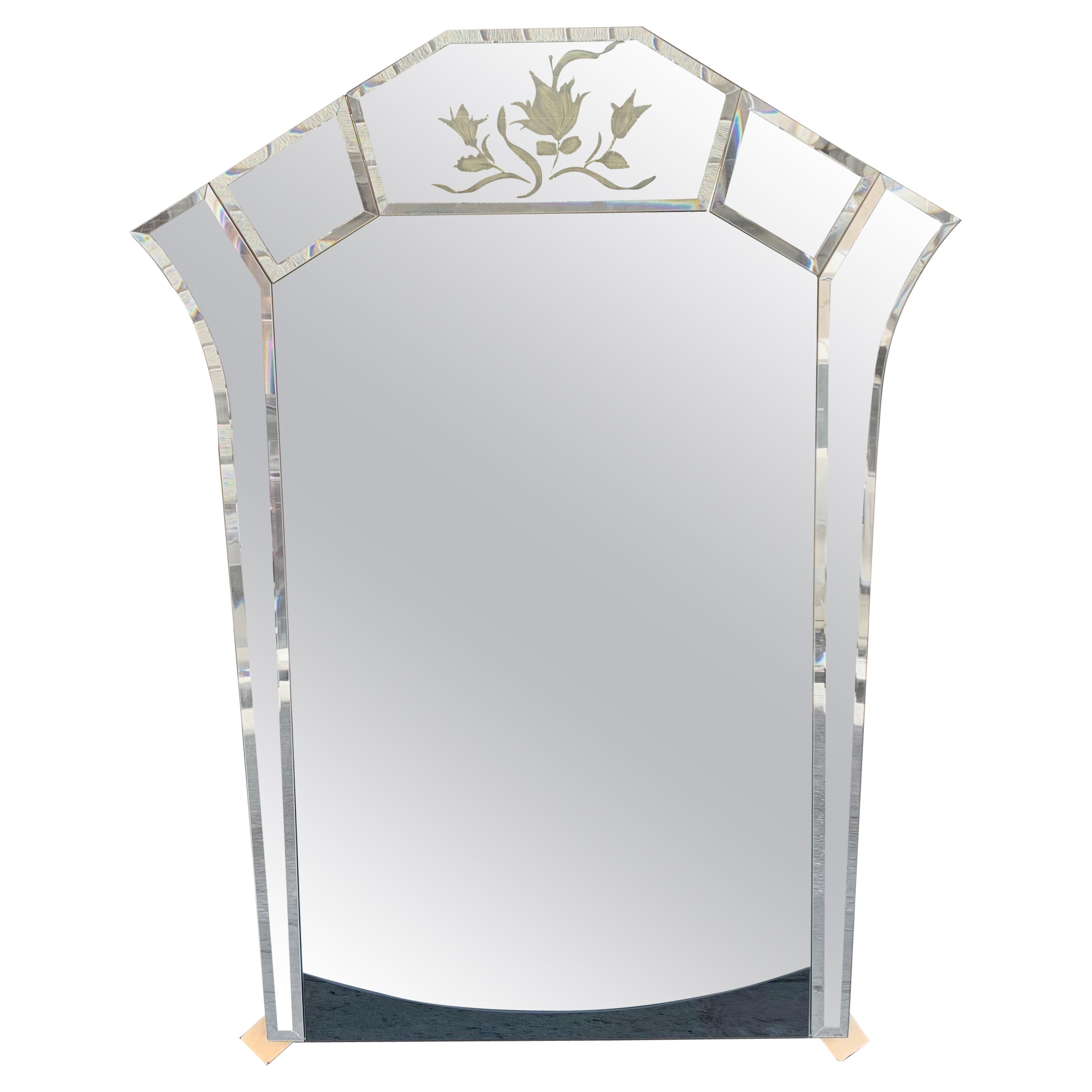 Art Deco Mercury Ground Glass Mirror with Engravings, 1940s For Sale