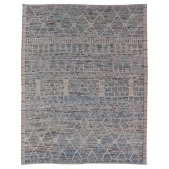 Modern Hand-Knotted Moroccan Rug with All-Over Geometric Design in Wool
