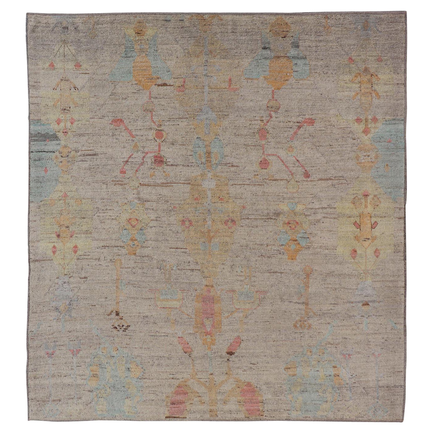 Modern Hand-Knotted Rug with All-Over Sub-Geometric Design in Multicolor