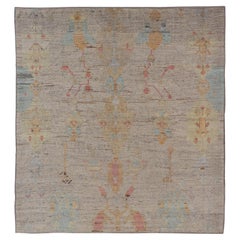 Modern Hand-Knotted Rug with All-Over Sub-Geometric Design in Multicolor
