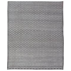 Modern Moroccan Hand-Knotted Rug with All-Over Sub-Geometric Hexagonal Design