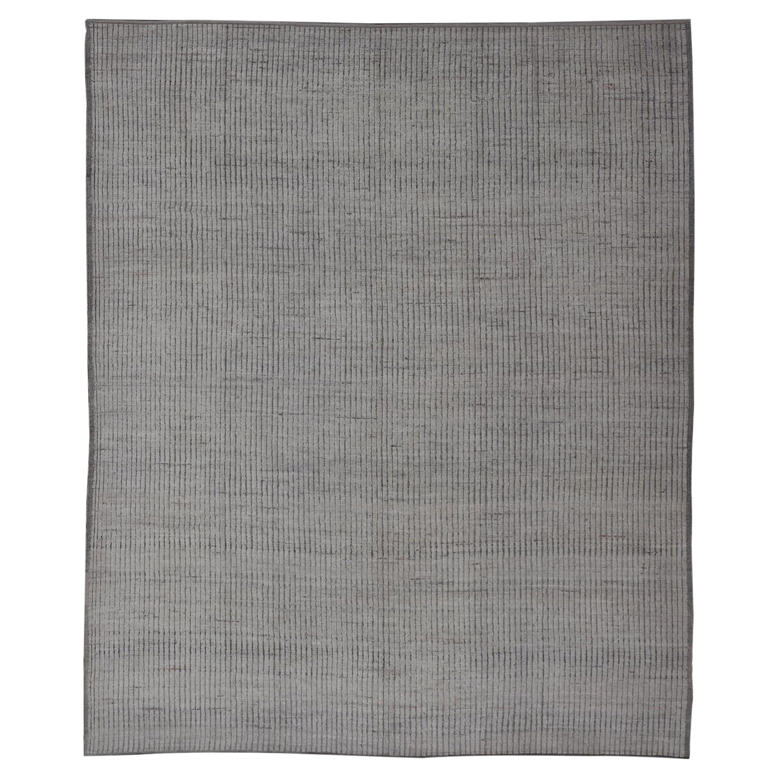 Modern Hand-Knotted Rug with All-Over Geometric High-Low Design in Neutral Tones For Sale