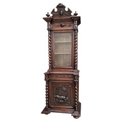 19th century French Carved Oak Bookcase Hunt Cabinet Barley Twist Black Forest