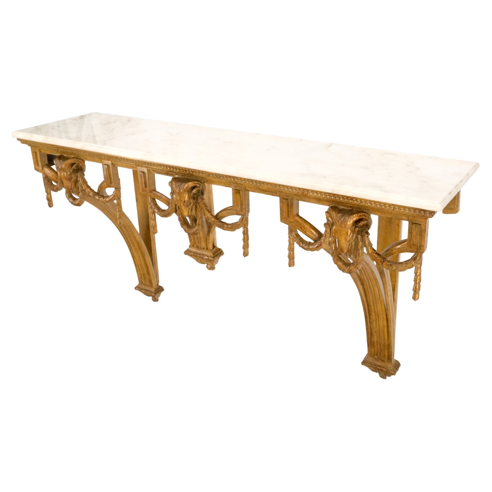 Hanging Fine Carved Antique Gold Gilt Base Marble Top Console Table Credenza For Sale