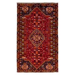 Vintage Afshar Handmade Allover Motif Red Wool Rug