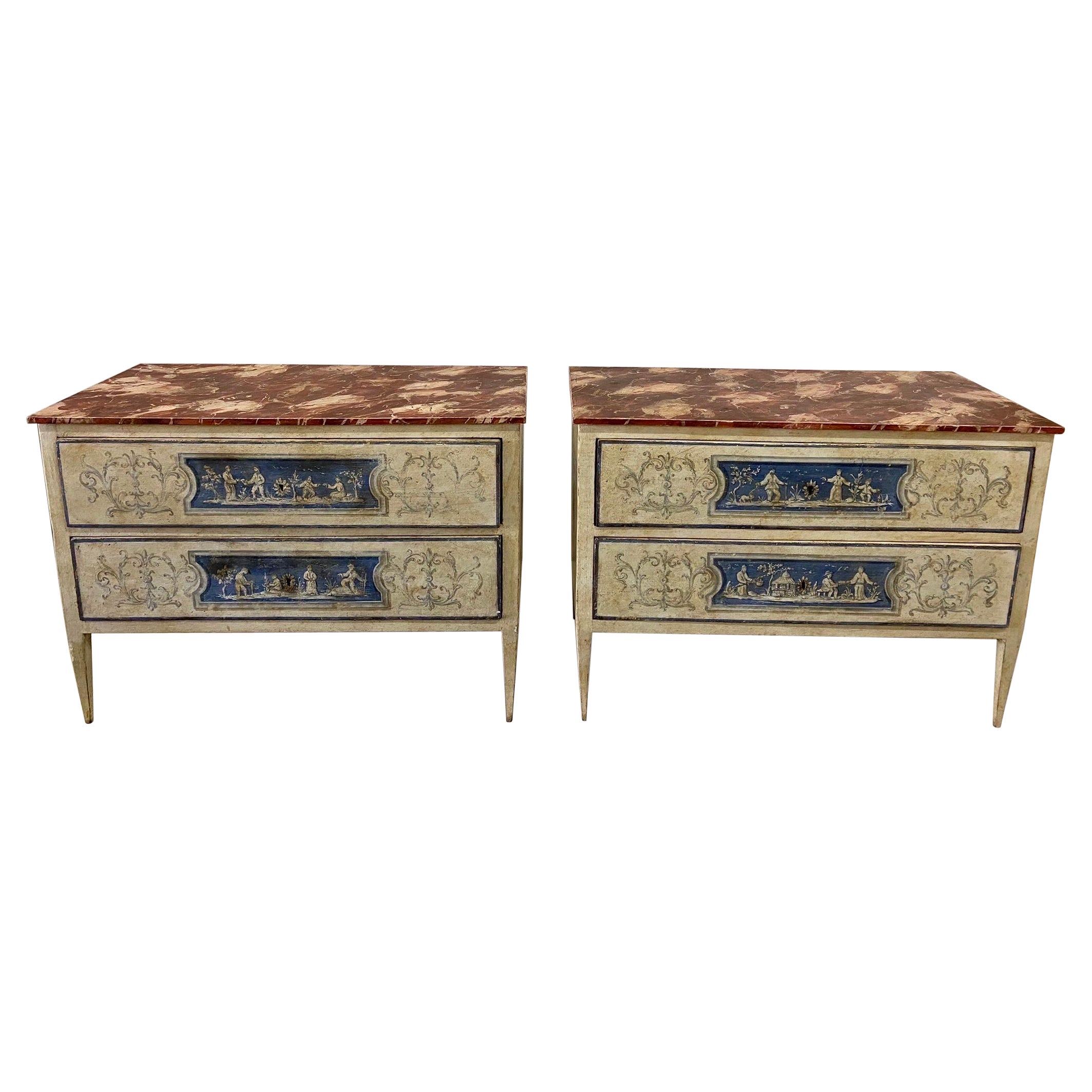 Pair of Venetian Painted Neoclassical Commodes For Sale