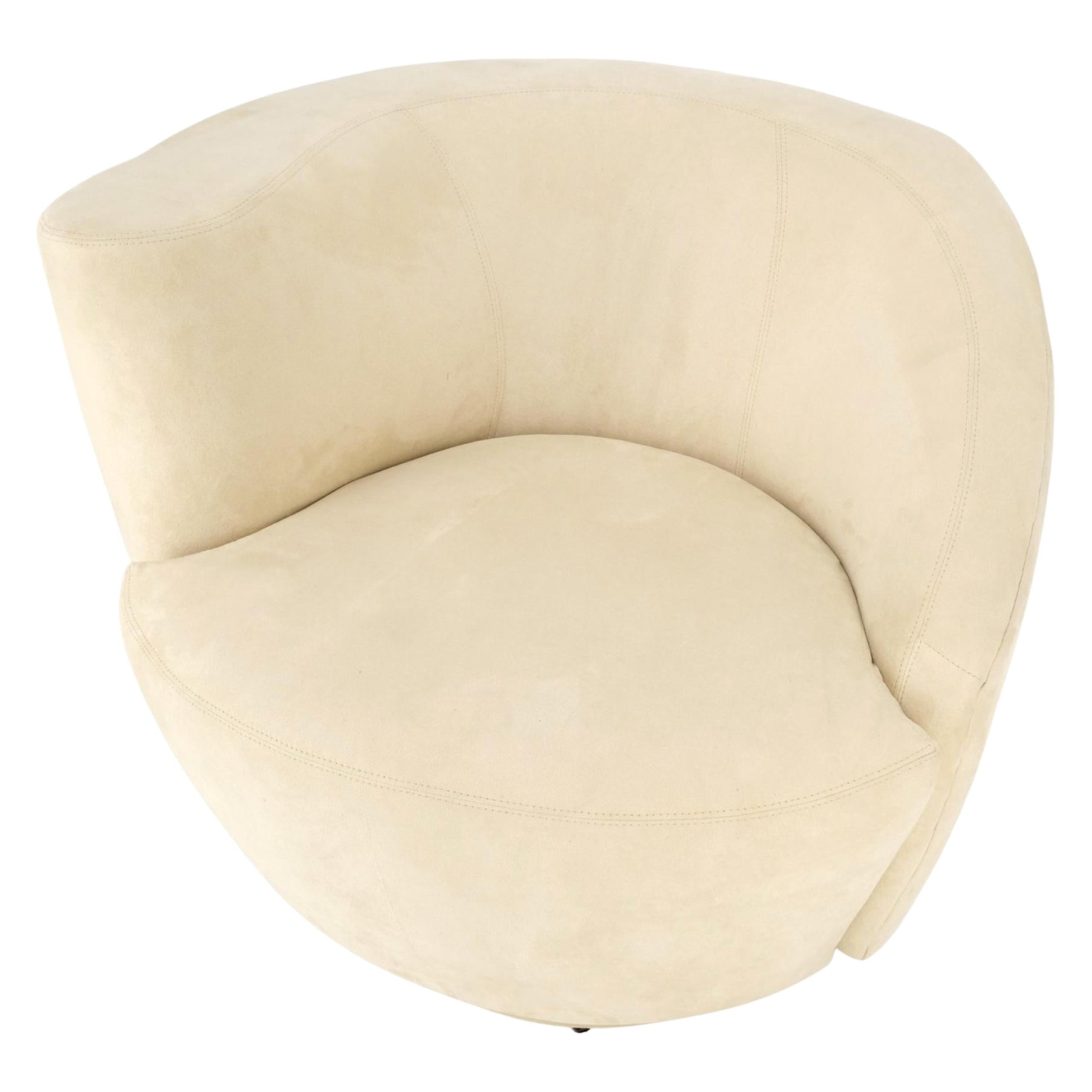 Beige Offwhite Alcantara Suede Corkscrew Nautilus Swivel Chairs Directional Mint For Sale