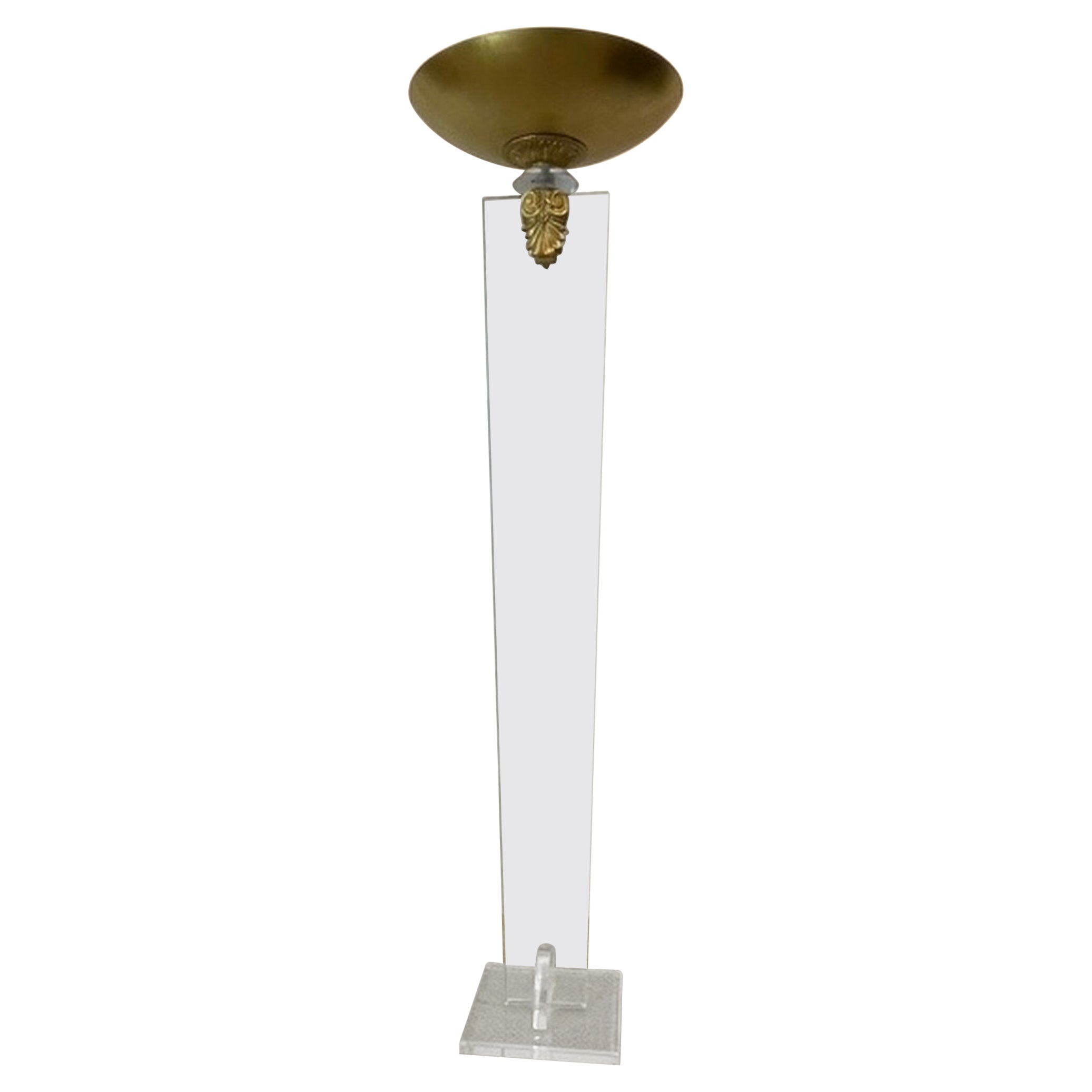 Modern Lucite Floor Lamp Gold Tone Accents