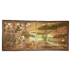 Antique Early 19th Century Japanese Painted Screen, Edo Period