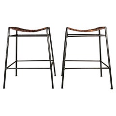 Wrought Iron and Leather Bar Stools