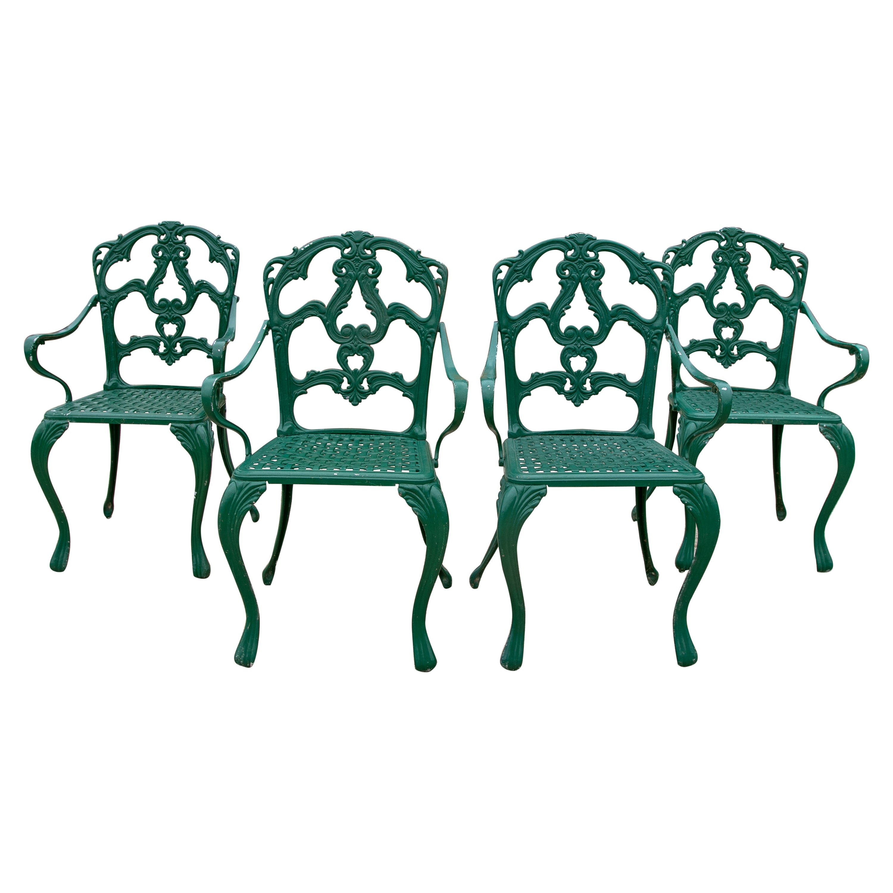 1980s Set of Four Green-Painted Iron Chairs 