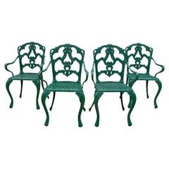 1980s Set of Four Green-Painted Iron Chairs 