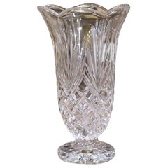 Retro Mid-Century German Crystal Noritake Vase with Etched Geometric and Leaf Motifs