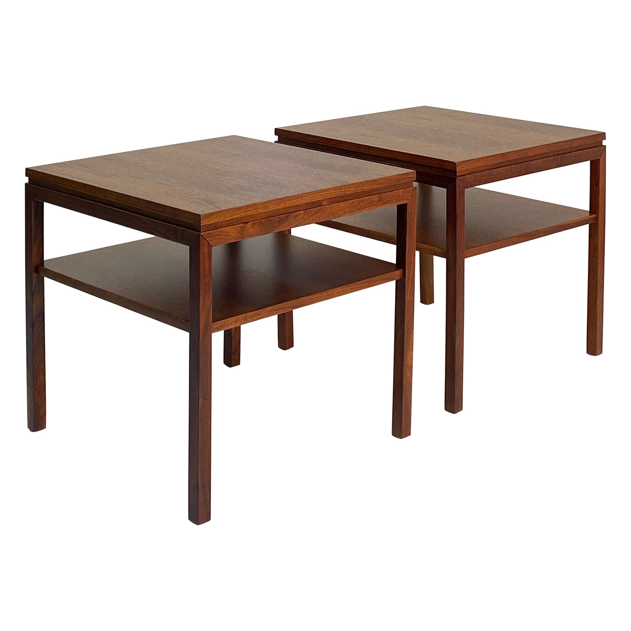 American Midcentury Walnut and Black Lacquer End Cocktail Table For