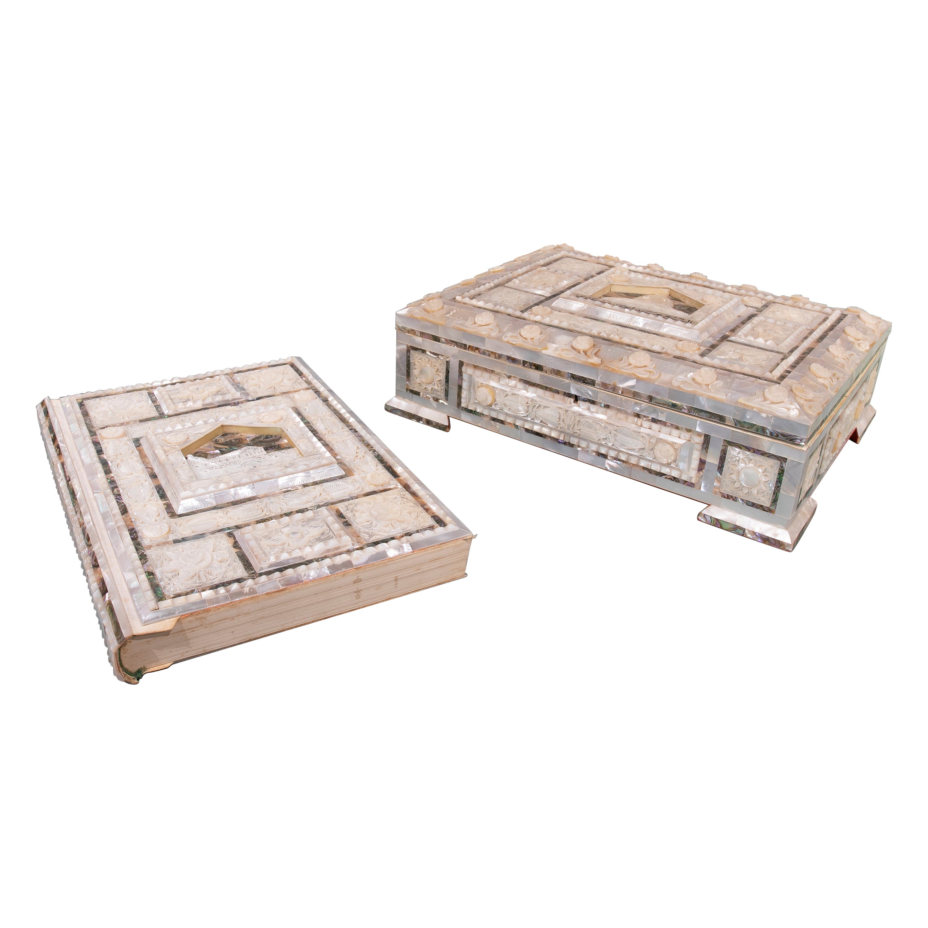 Unique Quran Book with Carved Mother of Pearl Covers and Lockable Box