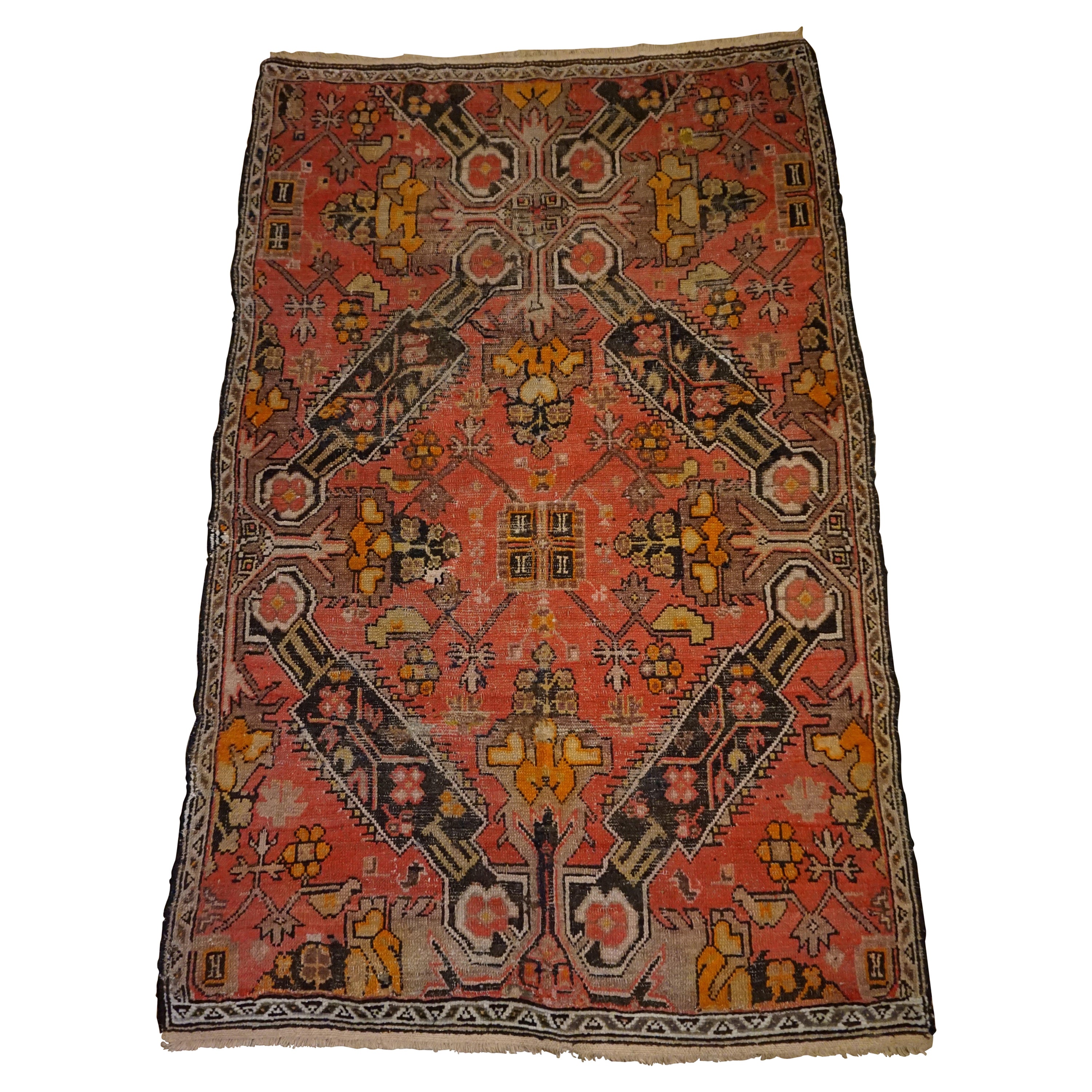 1920's Georgia Caucasus Hand-knotted Rug With Kite Medallions & Geometric Scheme For Sale