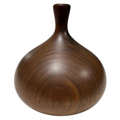 Vintage Rude Osolnik Signed Mid-Century Modern Walnut Wood Turned Vessel Bud Weed Vase