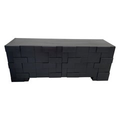 Vintage Brutalist Mosaic Black Chest of Drawers