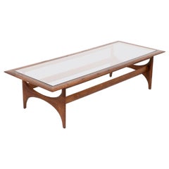 Mid-Century Modern Sculpted Walnut & Glass Coffee Table by Lane Furniture