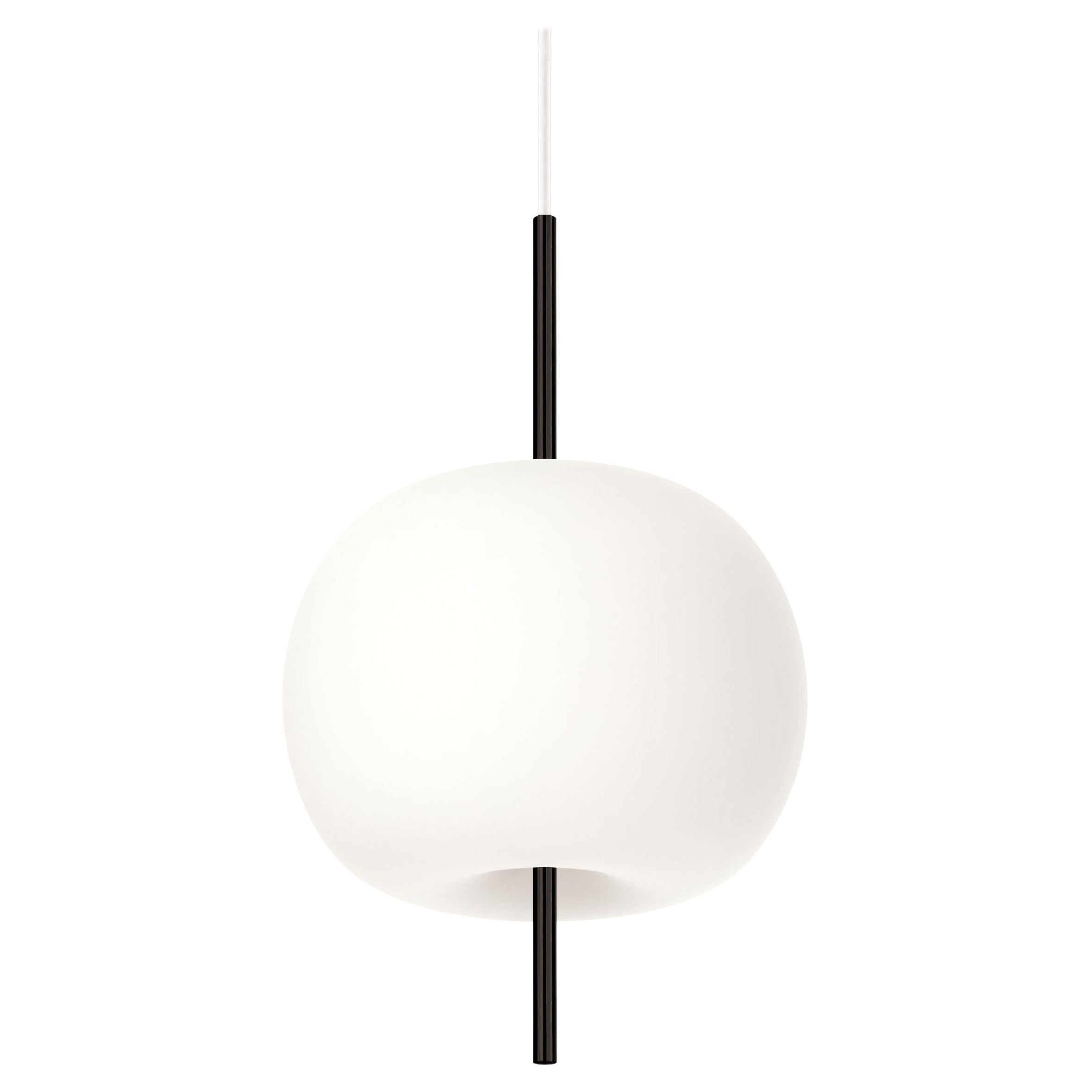 Small 'Kushi' Opaline Glass and Metal Suspension Lamp for Kdln in Black