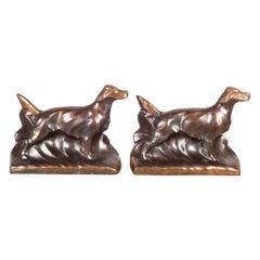 Antique Oversize Art Deco Bronze & Copper Plated Irish Setter Bookends c.1930