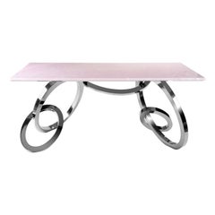 Desk Table Home Office Pink Onyx Mirror Polished Steel Collectible Design Italy