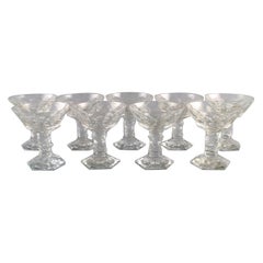 Baccarat, France, 9 Art Deco Champagne Bowls in Clear Crystal Glass