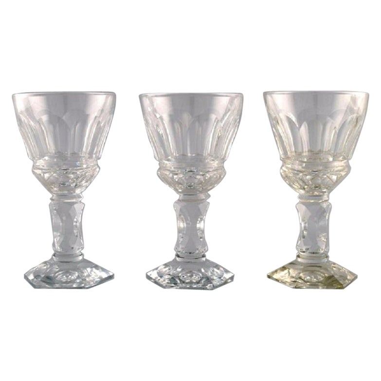 Baccarat, France, Three Art Deco White Wine Glasses in Crystal Glass