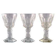 Baccarat, France, Three Art Deco White Wine Glasses in Crystal Glass