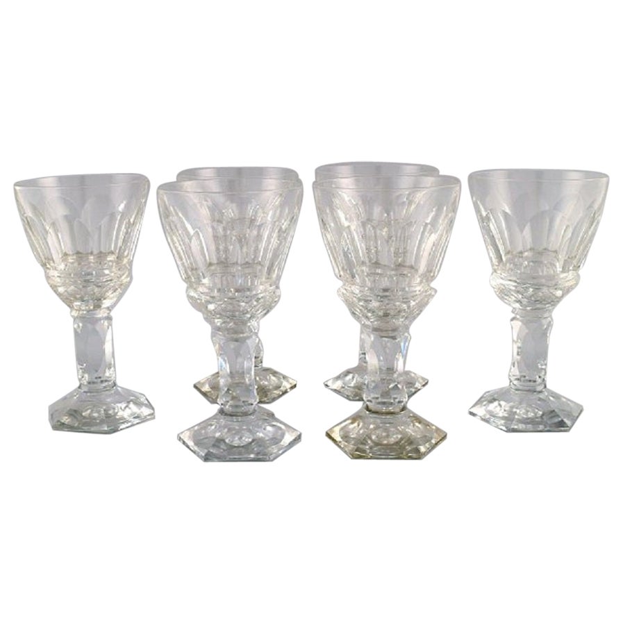 Baccarat, France, Six Art Deco Red Wine Glasses in Clear Crystal Glass