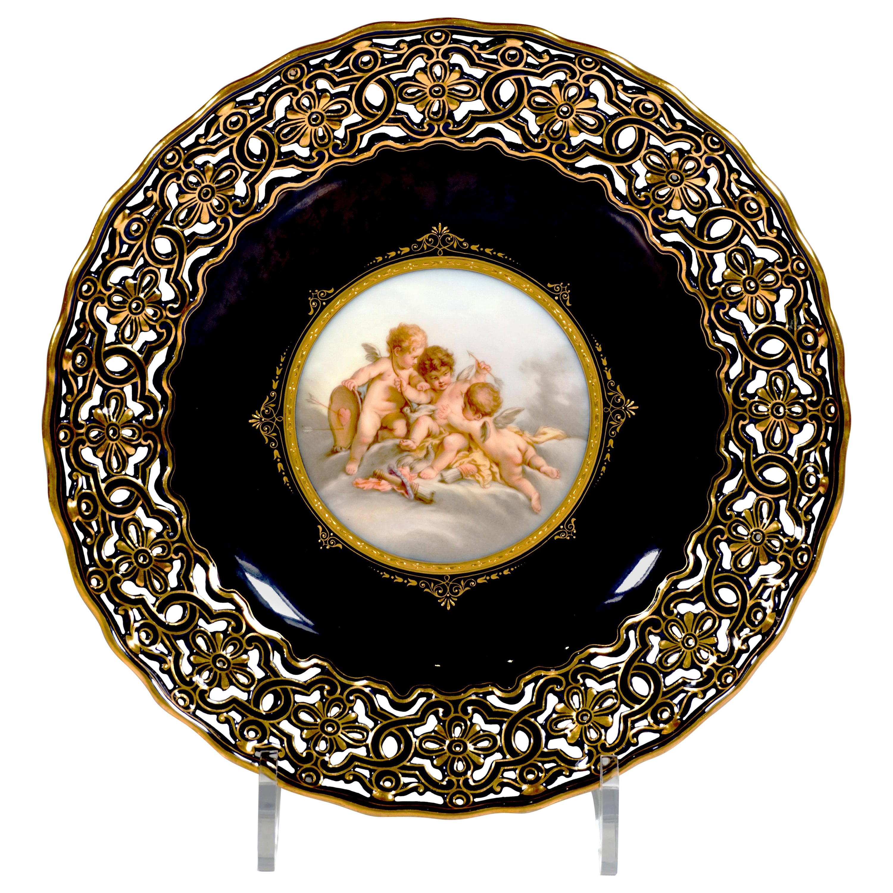 Meissen Splendour Plate with Breakthrough Edge and Cupid Scenery, ca 1880