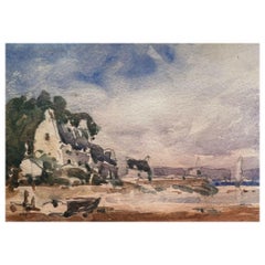 Maurice Mazeilie, Acuarela impresionista francesa, Paisaje de playa