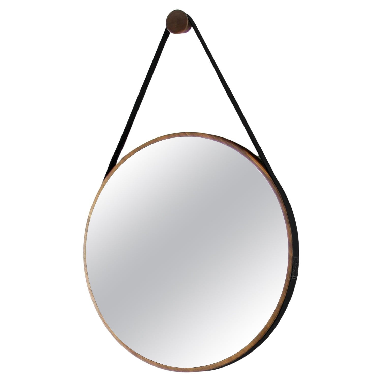 Round Hanging Walnut Loop Mirror