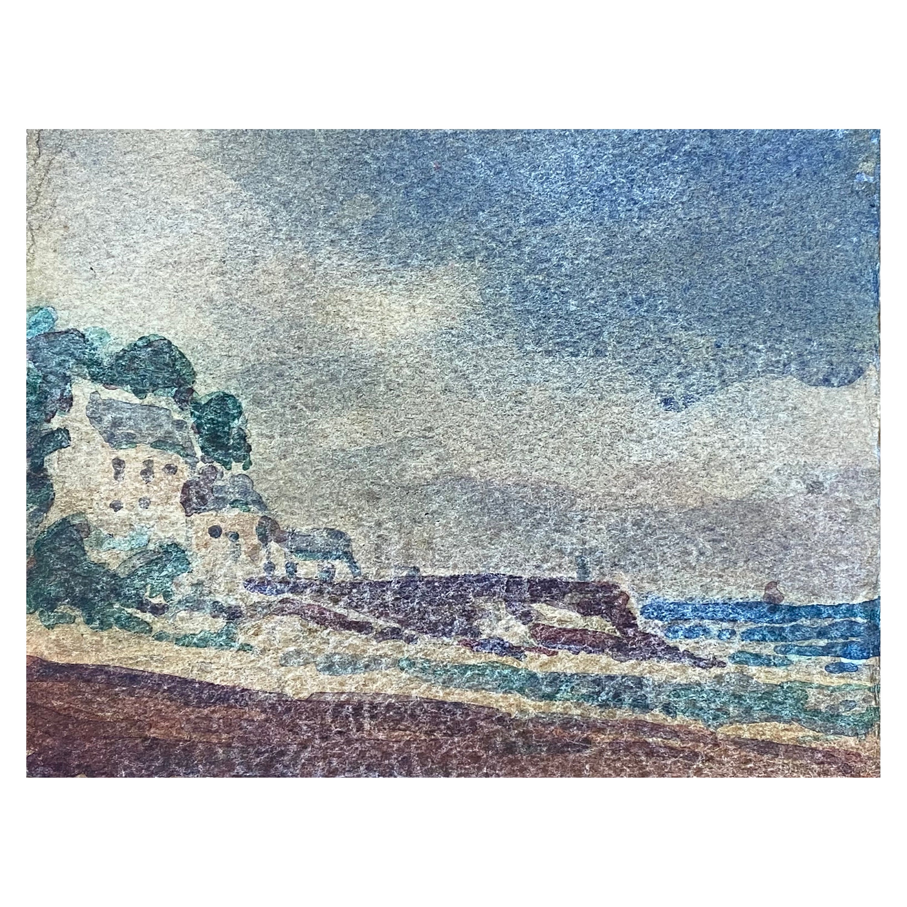 Maurice Mazeilie, French Impressionist Watercolour - Beach Landscape For Sale