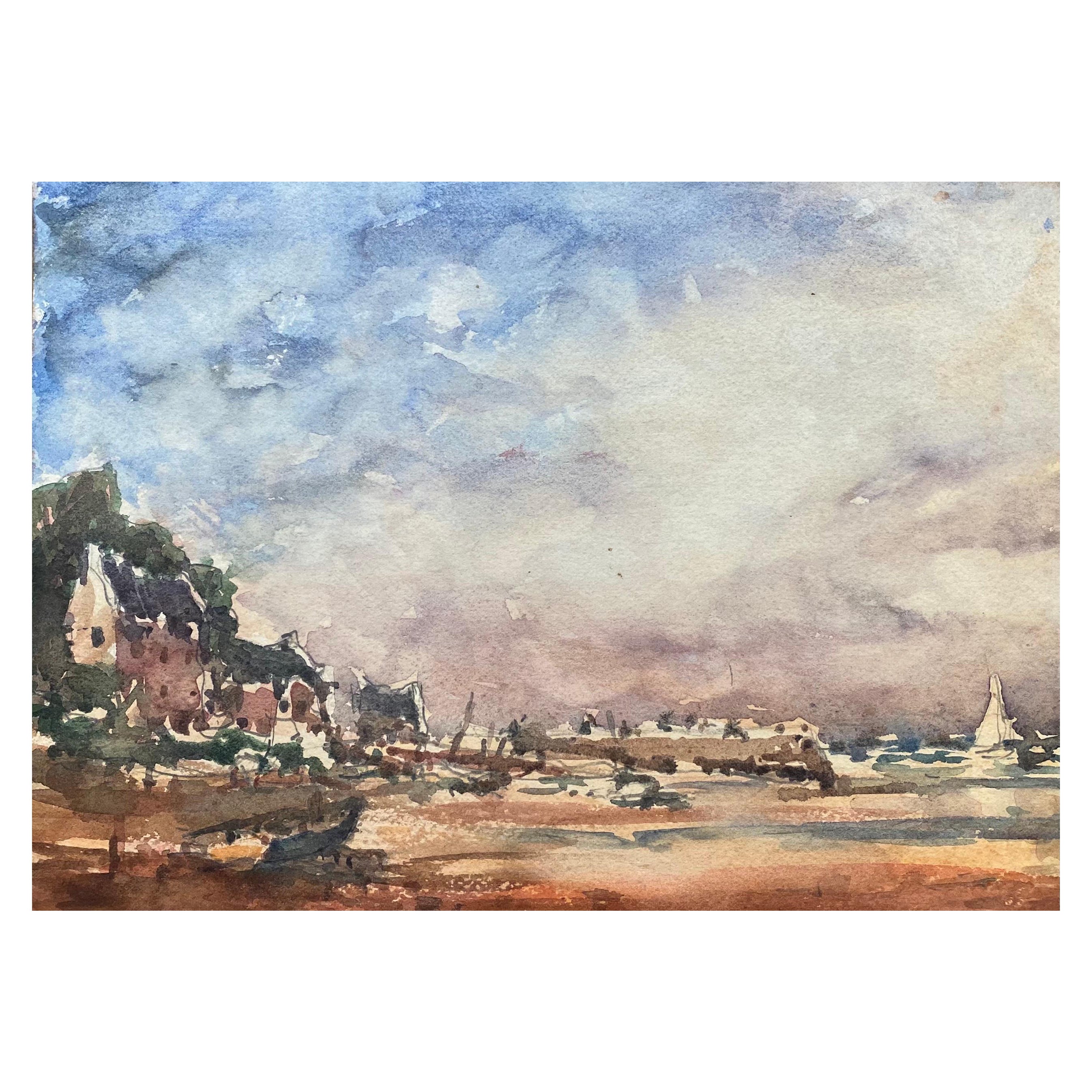 Maurice Mazeilie, acuarela impresionista francesa - Paisaje de playa